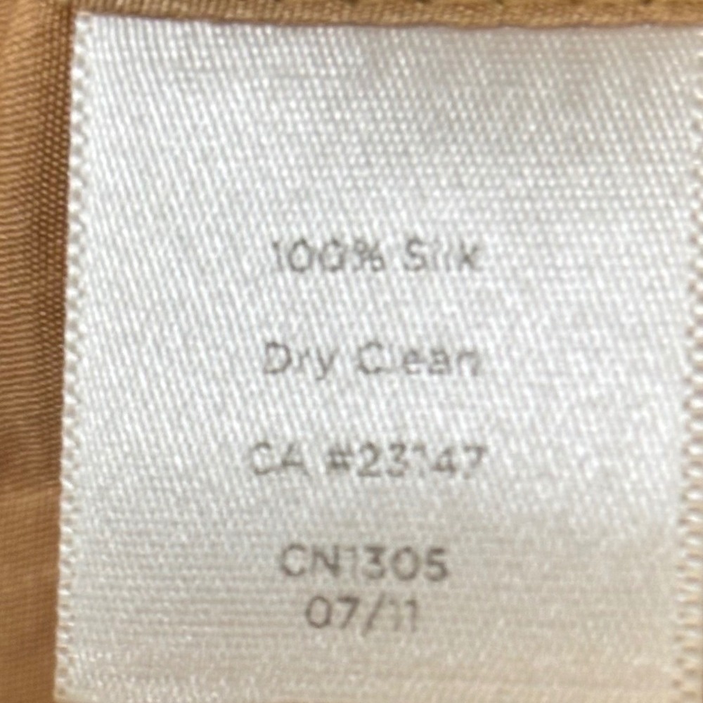 Talbots Petites XL Petite 100% Silk Blouse Tan Gold Puff Sleeve Scoop Neck Top - Picture 6 of 8